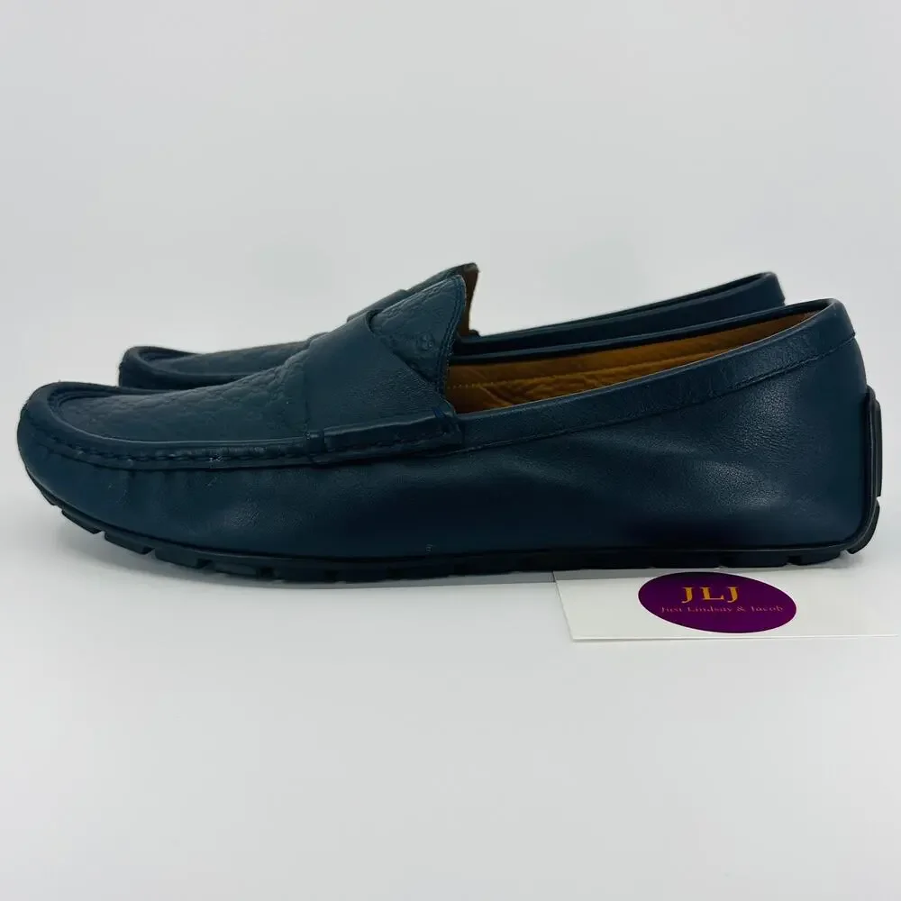 Gucci Men's Microguccissima Navy Blue Leather Slip On Driver Loafers Size 9